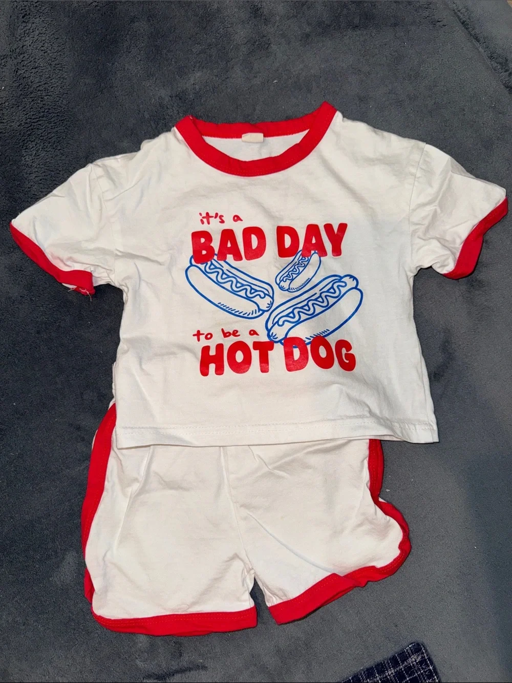 Kids White & Red 'Bad Day to Be a Hot Dog’  Set